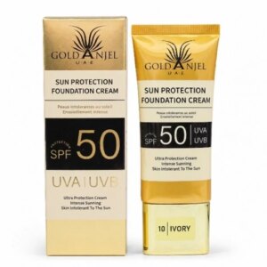 تصویر اصلی کرم پودر ضدآفتاب SPF 50 گلد آنجل (Gold Anjel) مدل Ultra Protection درصد بافت سبک و نرم کاور عالی حاوی هیالورونیک اسید