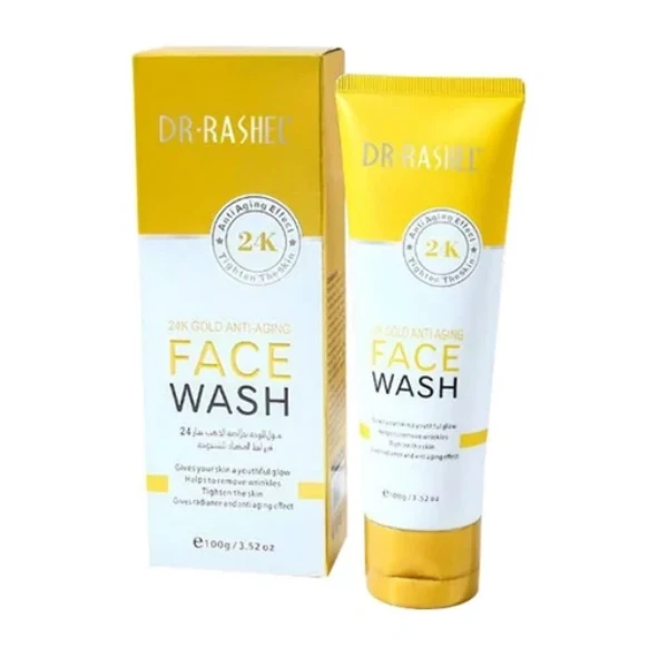 dr-rashel-24k-gold-face-wash-front-packaging تصویر اصلی فیس واش طلای 24 عیار دکتر راشل شوینده ضدپیری و روشن کننده صورت
