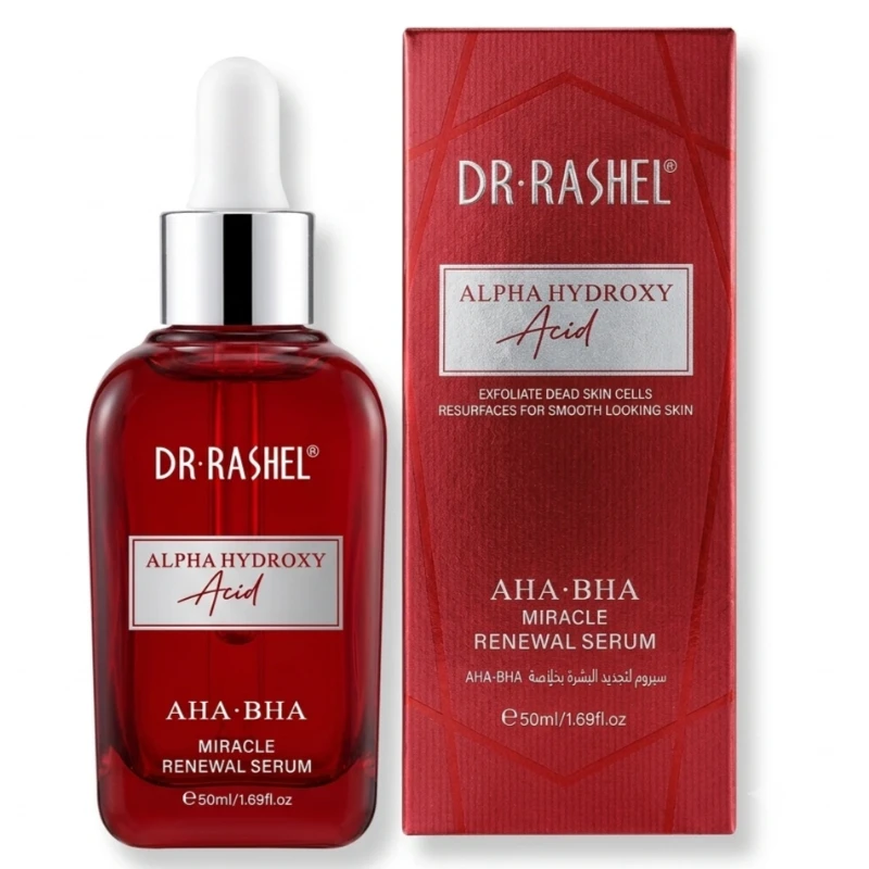 dr-rashel-aha-bha-serum-front-box نمای جلوی جعبه سرم AHA-BHA دکتر راشل ۵۰ میلی لیتر